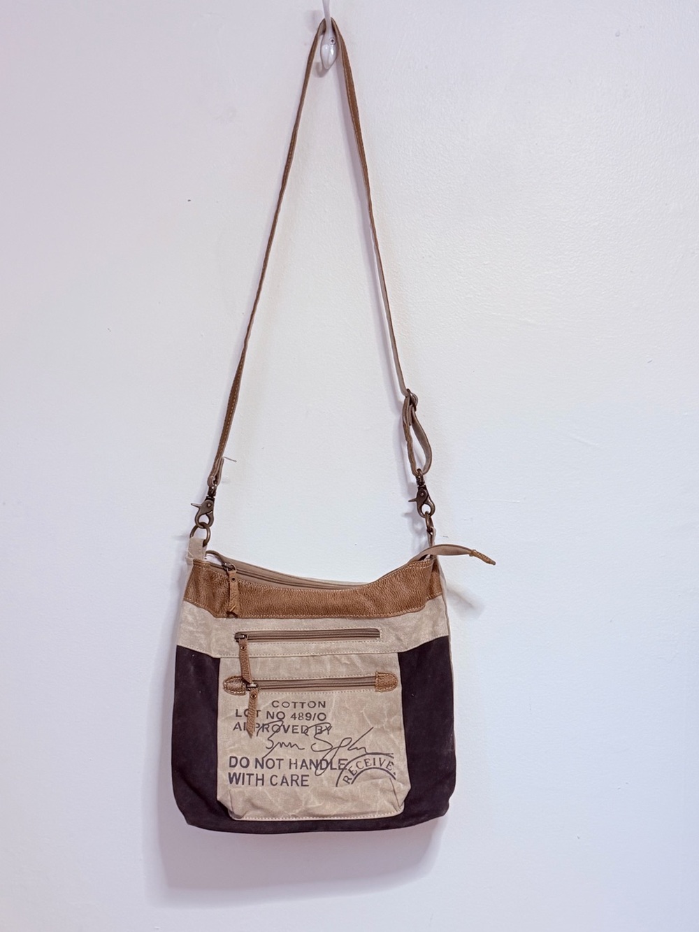 Myra Canvas Crossbody Bag in Brown and Beige